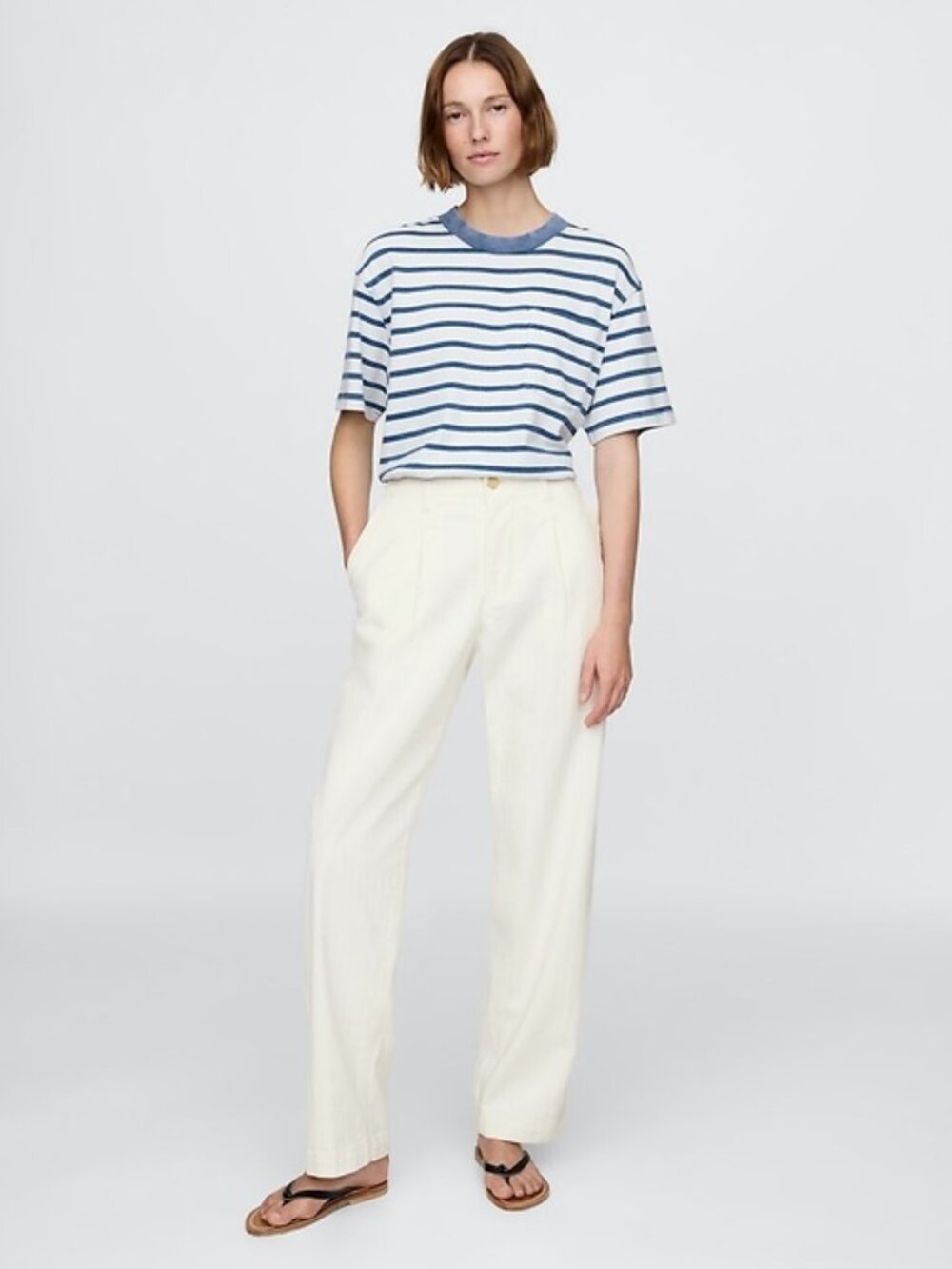 Gap × DÔEN Adult Pleated Denim Trousers white 30 x 32